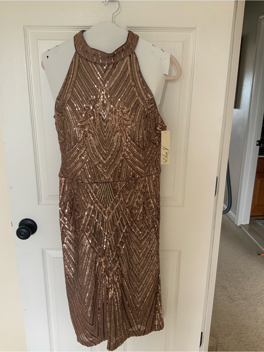 Macy's Rose Gold Sequin Halter Dress
